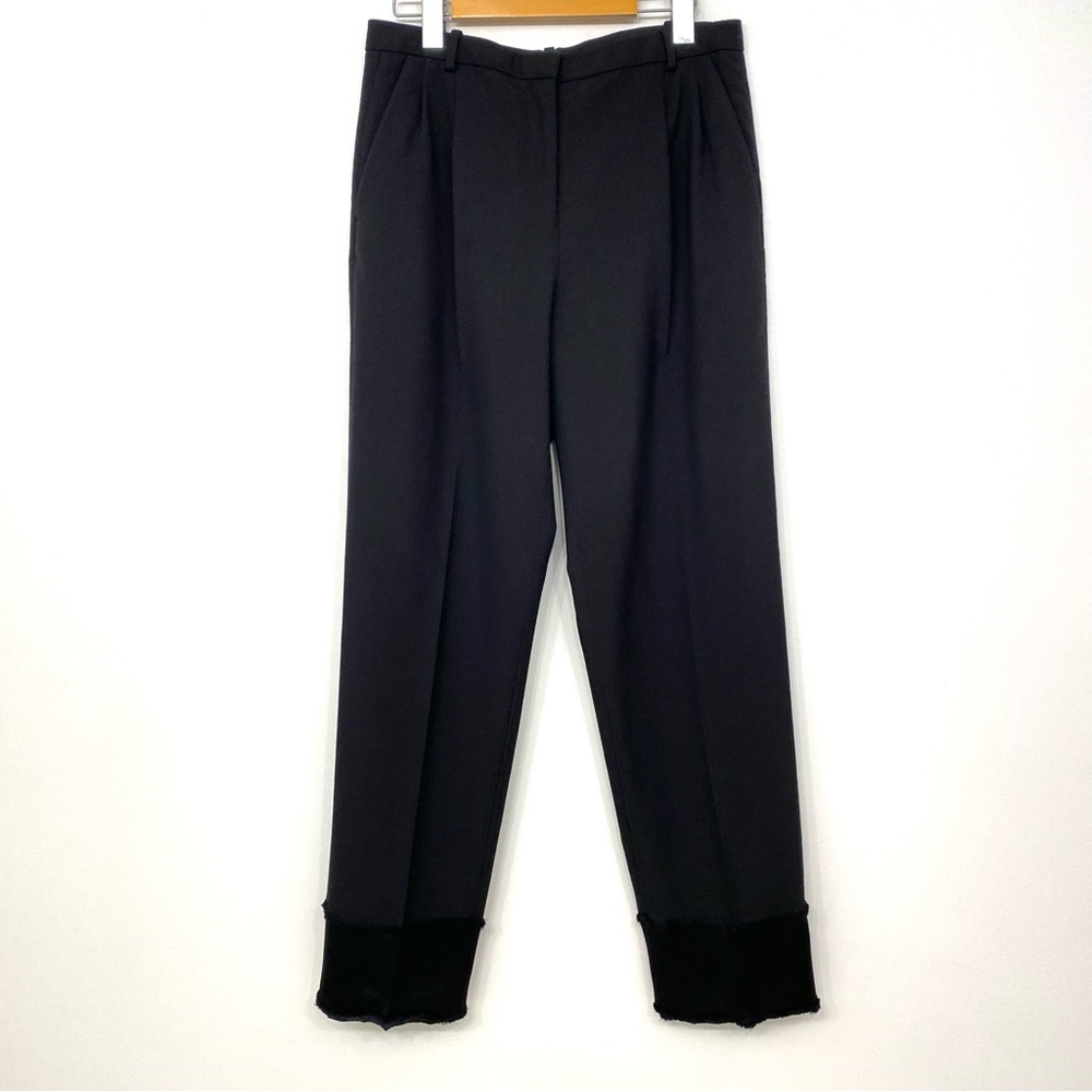 Theory Black Wool Dress Pants Satin Hem Women's 4 Office Quiet Luxury Minimalist